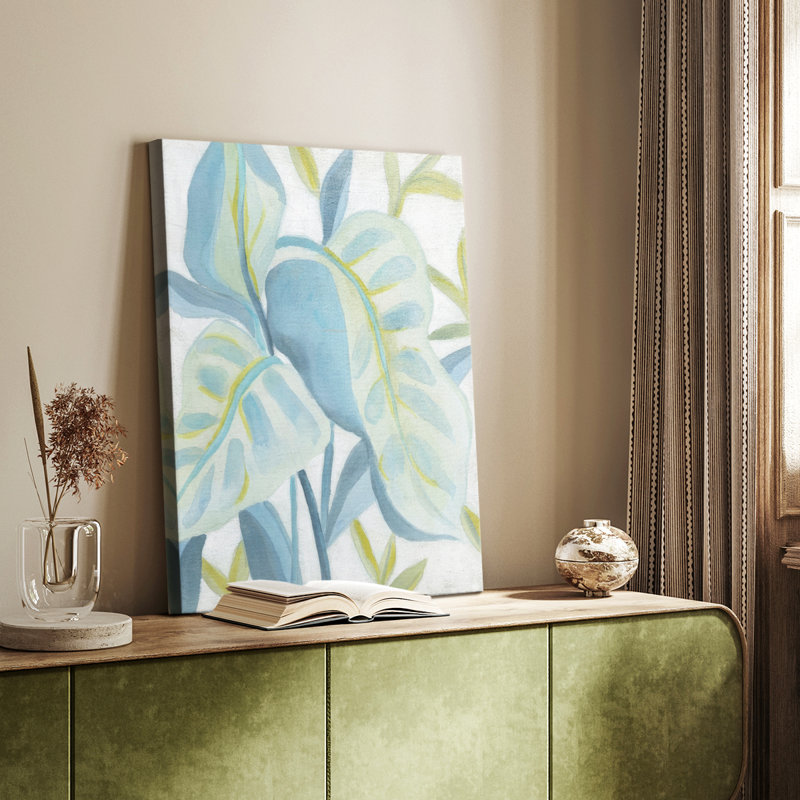 Turquoise feuilles tropicales I - galerie Cavas sur mesure, H 27 po x l 18 po