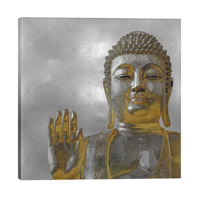 Silver and Gold Buddha 1 Piece Wrapped Canvas Wall Art