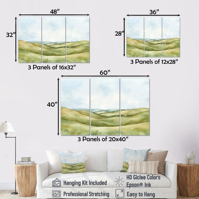 «Rolling Hills In The Prairies I», ensemble d'art mural prairies, H 28 po x l 36 po, Toile tendue, Ne s’applique pas
