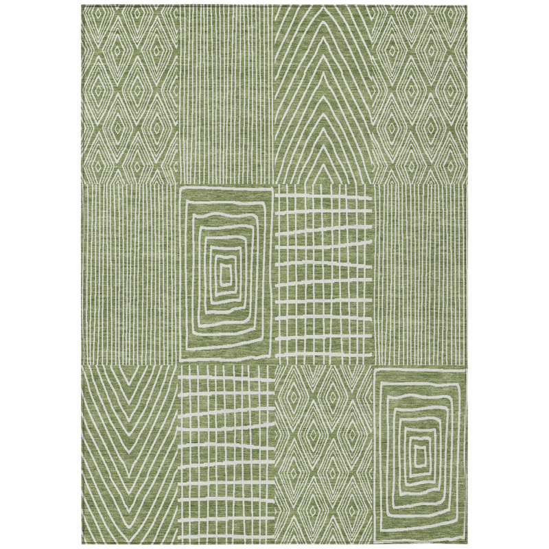 Tapis géométrique lavable intérieur / extérieur vert 9 pi x 12 pi
