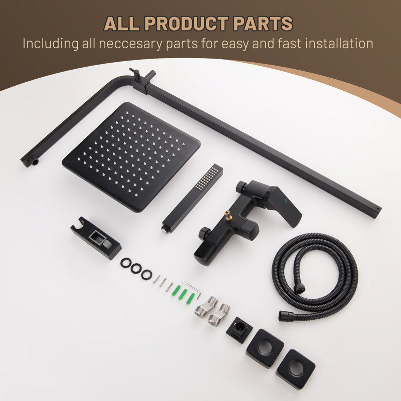 10" Rainfall Shower Head with Adjustable Hand Sprayer, Solid Brass Shower Fixture Wall Mount Complete Set with Rough-in Valve