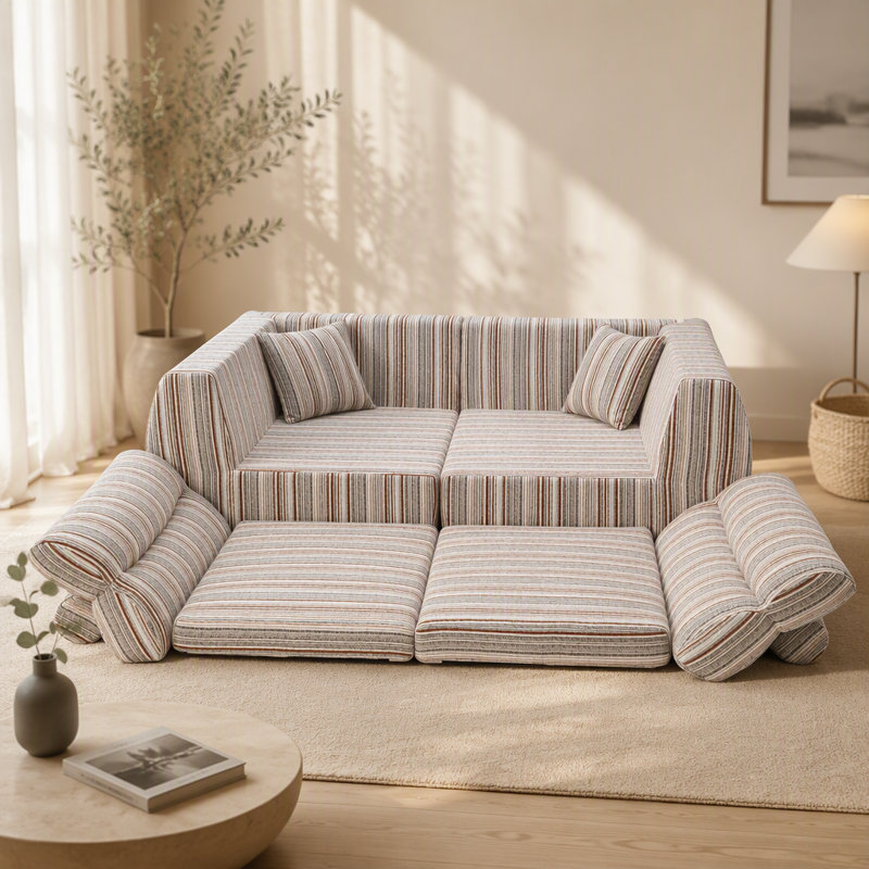 Space-Saving Woven Chenille Sofa with No-Assembly Compression