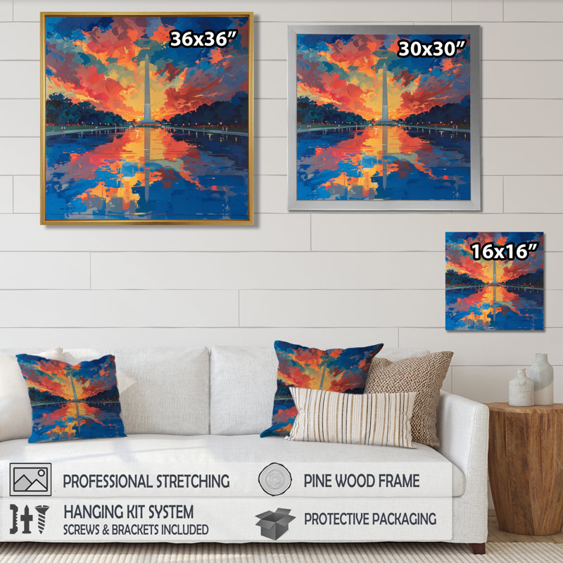 «Blue Red National Pride Washington Monument I», reproduction d'art mural, H 16 po x l 16 po, Cadre simple noir