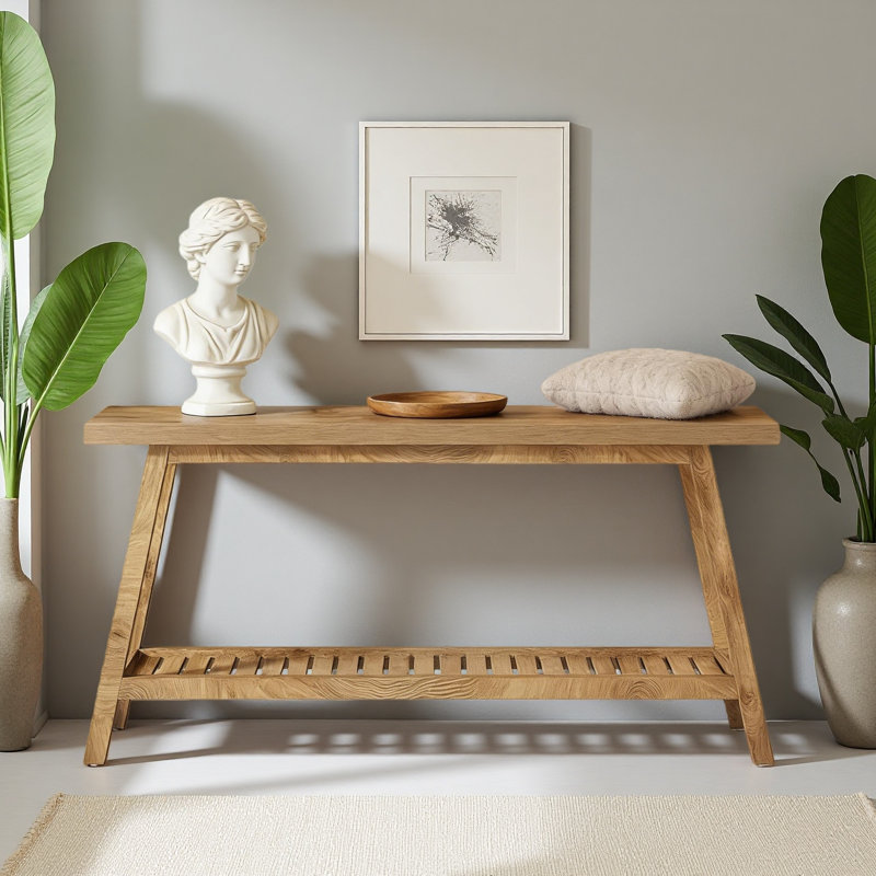 2-Tier Sofa Table,Console Table,Extra-Long Entryway Table, Light Brown