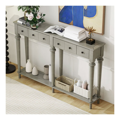 Entryway Table With 4 Drawers, Retro Console Table With Open Shelf For Entryways, Living Rooms, And Hallways (Grey Wash)