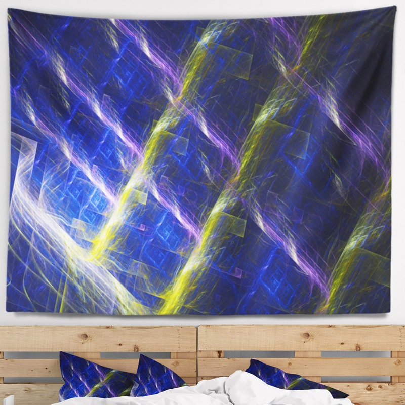 Tapisserie abstraite à motif fractal bleu foncé, H 32 po x l 39 po
