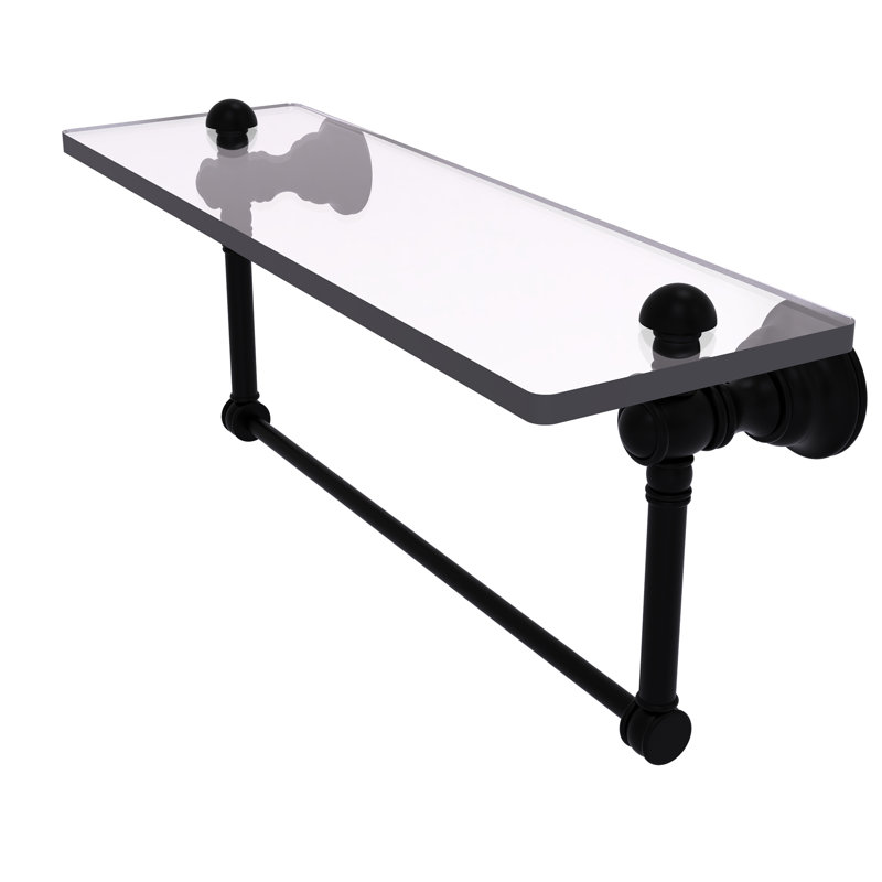 Freyja Glass Accent Shelf with Towel Bar, 5.54" H x 16" W x 7" D, Oil Rubbed Bronze