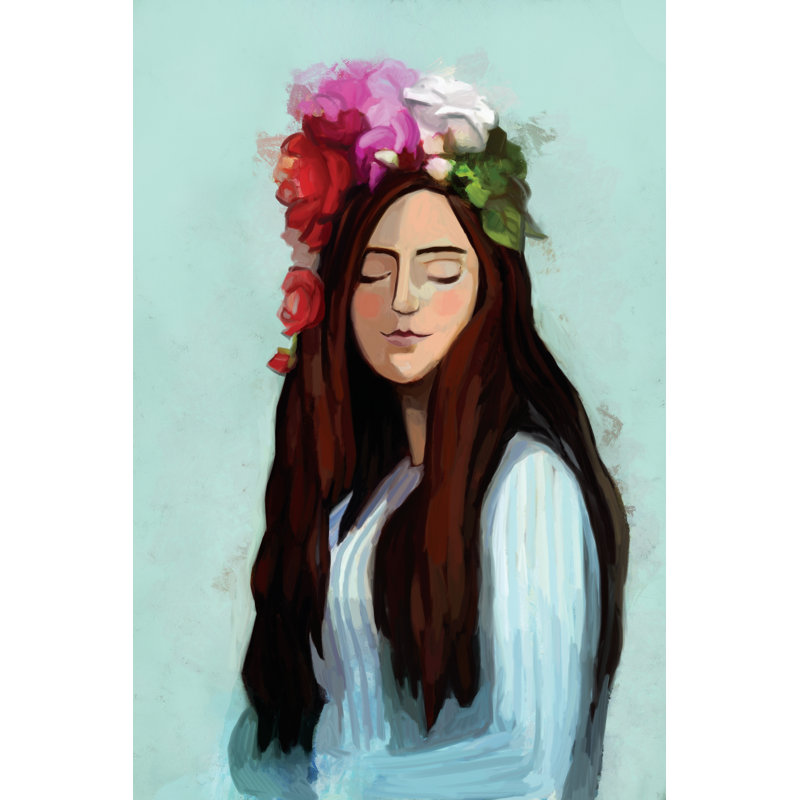 Painted Lady Portrait Flowers - Wrapped Canvas Painting, 46cm H x 30cm W x 3.8cm D