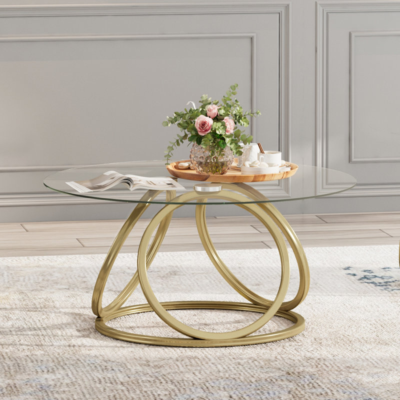Paloalto Pedestal Coffee Table, Matte Gold