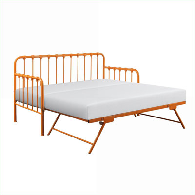 Daybed with Lift-Up Trundle, Classic Metal Frame, Orange Finish – Bedroom/Guest Room | Metal | Orange