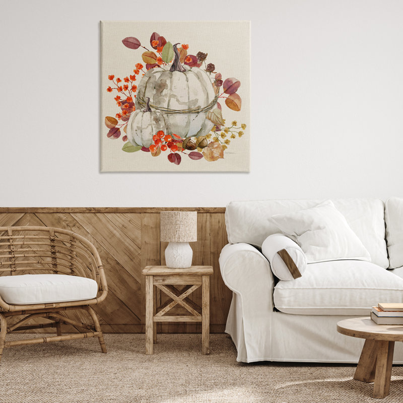 «Seasonal Pumpkin & Leaves», art mural sur toile par Carol Robinson, H 36 po x l 36 po