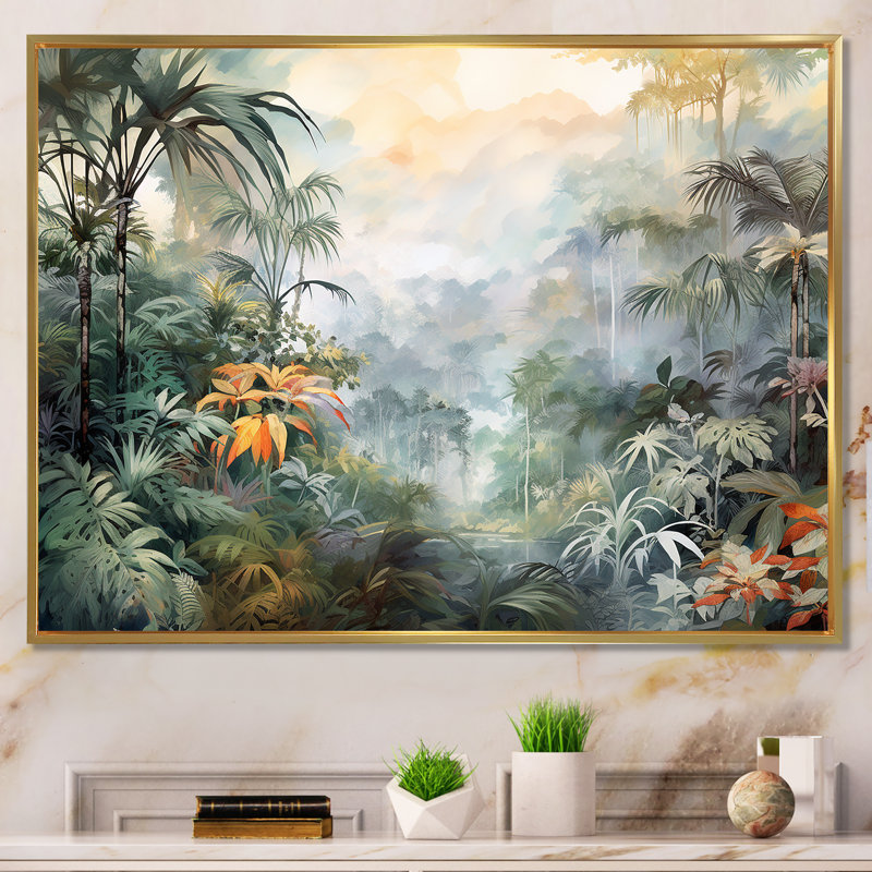 «Tropical Wilderness Escape», reproduction sur toile, Cadre flottant doré, H 16 po x l 32 po x P 1 po
