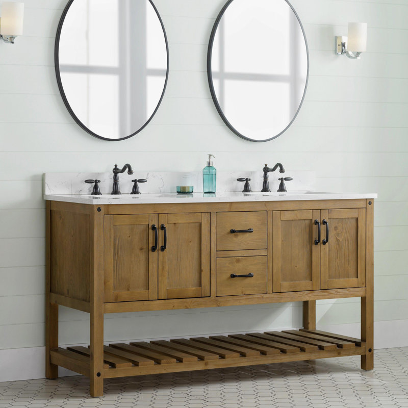 Ensemble de meuble-lavabo double 60 po Radstock, Naturel antique
