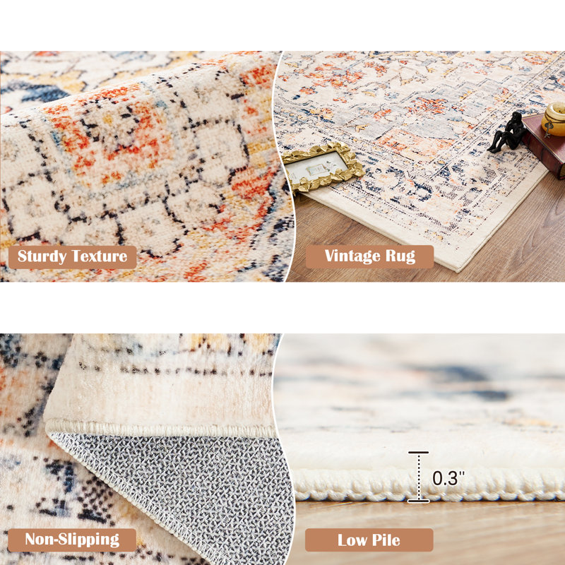 Area Rug 5X7 Tribal Living Room Rug Non-Slip Washable Rug Low-Pile Floor Soft Carpet For Indoor Front Bedroom Kitchen Farmhouse Orange