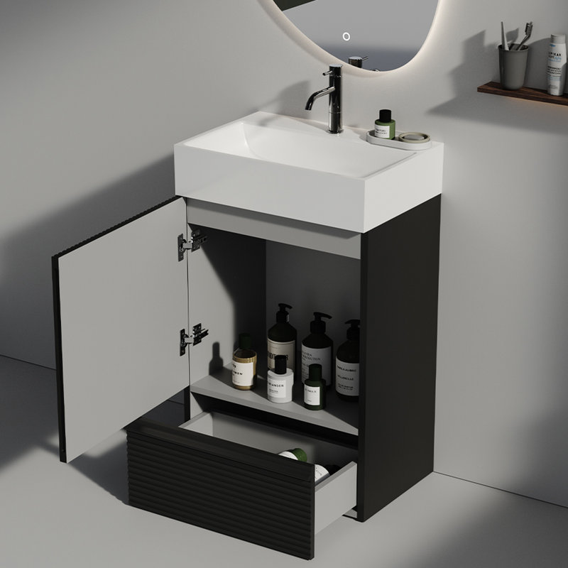 Meuble-lavabo autoportant avec évier en céramique et surface d'eau Matt Black