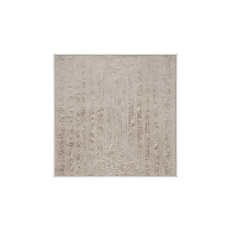 Machine Washable Beige Area Rug, Square 4'