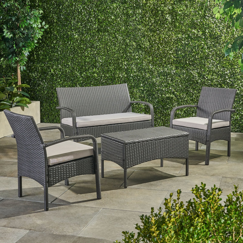 Siège d'extérieur Pe 4 pièces avec cadre en fer gris 27,36 31,6 po, Gris, Gris