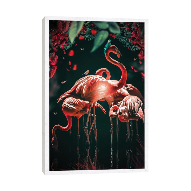 The Glowing Flamingo by Zenja Gammer - Print on Canvas, White Framed, 66.04 cm H x 45.72 cm W