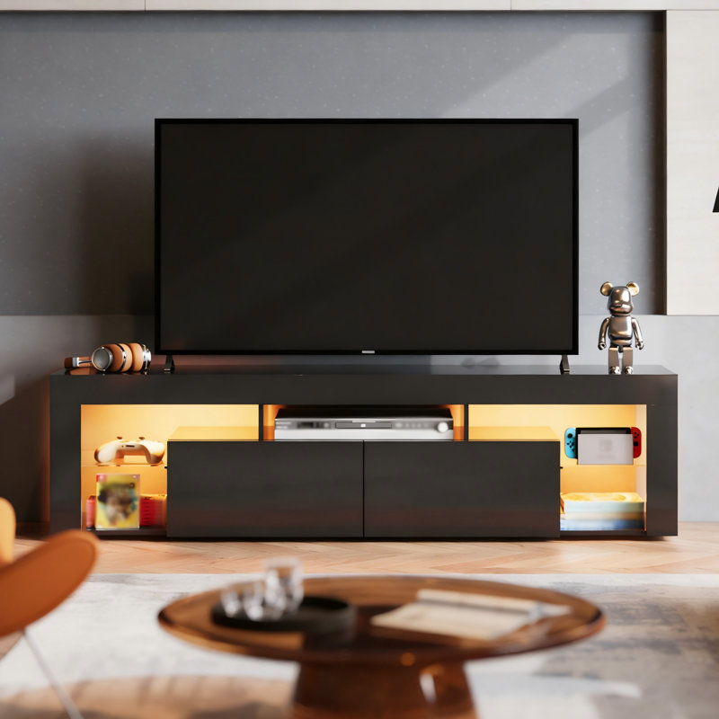 Manjesh LED TV Stand for 70 Inches TVs with 2 Large Storage Drawers, 63" Entertainment Center with Customize LED Lights, Modern Media Console with Open Shelves for Living Room, Bedroom