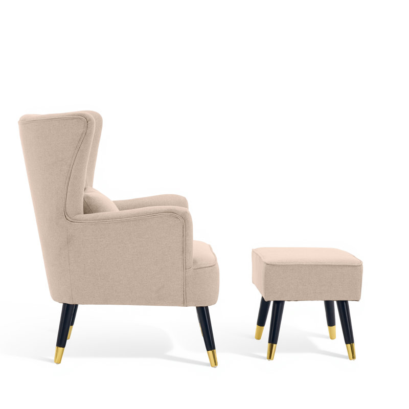 Ivanka 77Cm Wide Armchair and Ottoman, Linen, Cream Beige Linen
