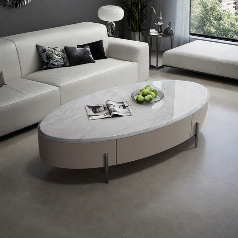 Table de salon ovale en marbre, H 15,7 po x L 47,2 po x l 23,6 po