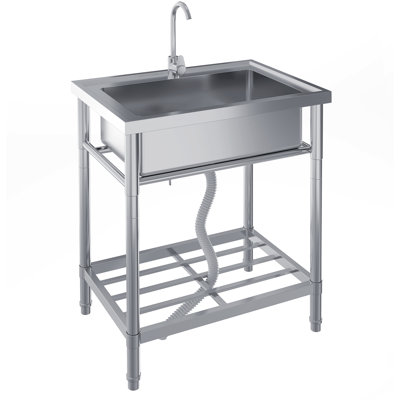 28" Stainless Steel Utility Sink with Faucet, Commercial Free Standing Single Bowl Kitchen Sink with Storage Rack & Legs for Garage, Restaurant, Outdoor
