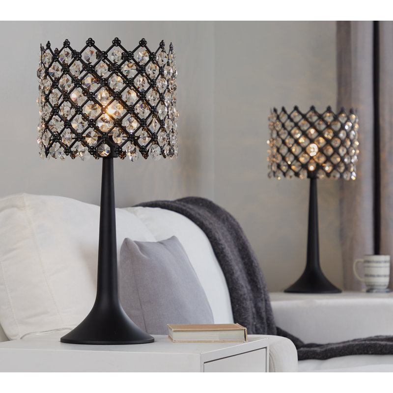 24" Black Metal Buffet Lamp Set with Crystal Shade