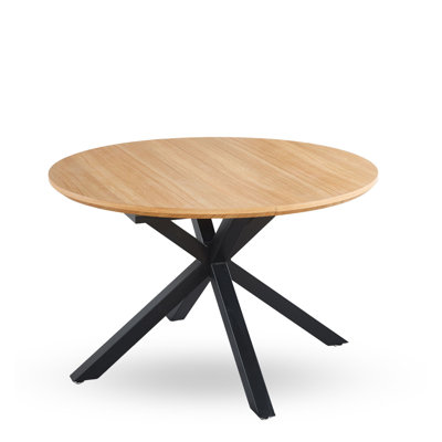 Extendable Restaurant Table, Modern Oak MDF Top with Metal Legs