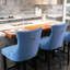 Tabourets de bar contemporains en velours, éponge à rebond élevé, garniture - 2 tabourets bleus faits à la main, mousse élastique-457947556