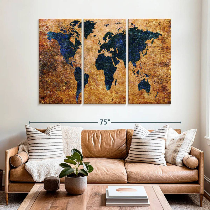 Carte du monde grunge Aliaz, H 42 po x l 65 po