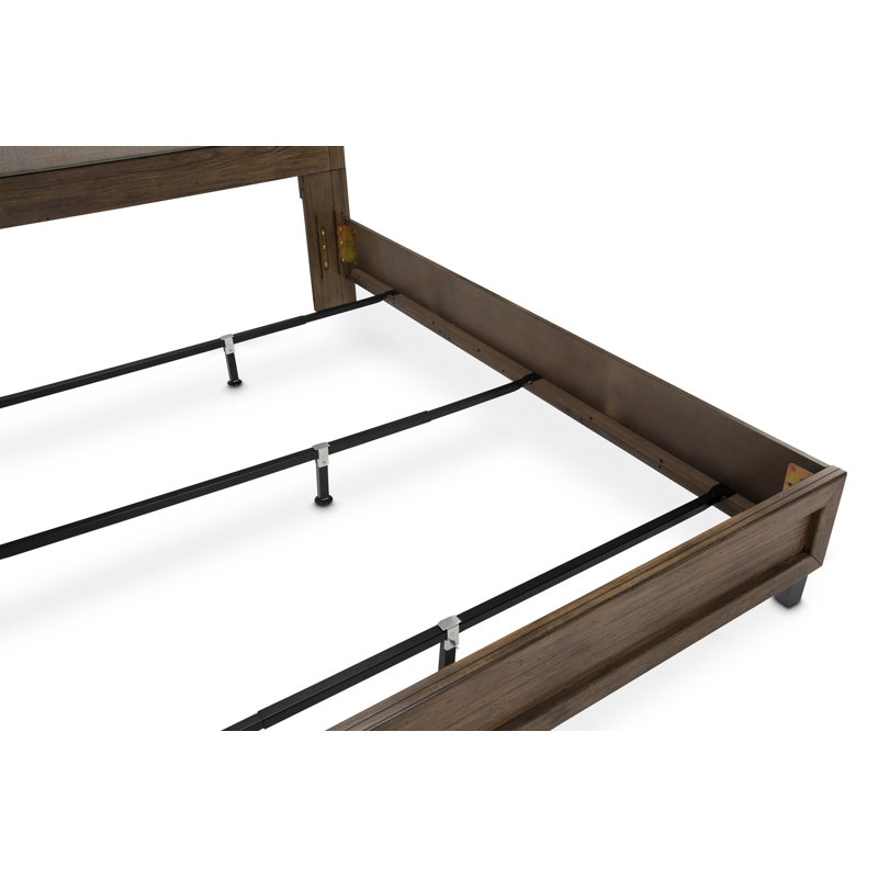 King Dark Brown Acacia Wood Upholstered Bed with Cream Headboard