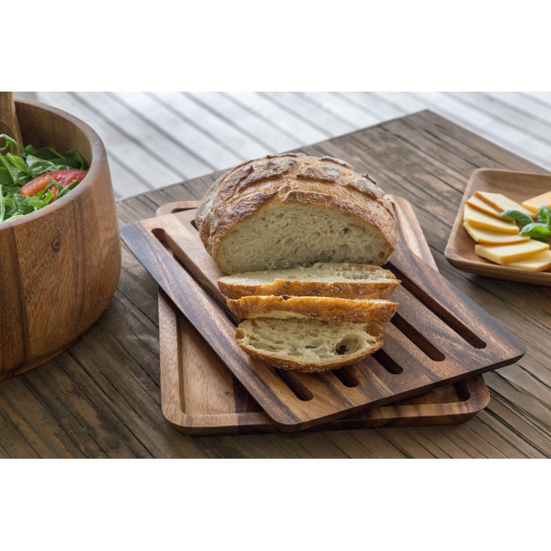 Acacia Wood Rectangular Nesting Bread Board with Crumb Catcher