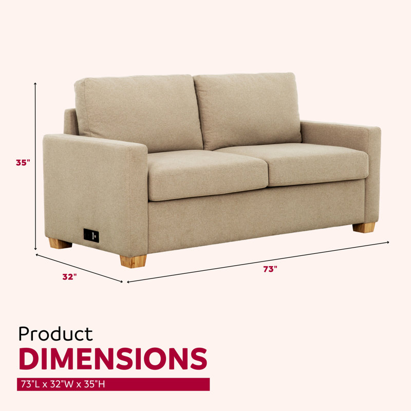Bohumir Beige 73 in. Convertible Full Sleeper Sofa with USB Port