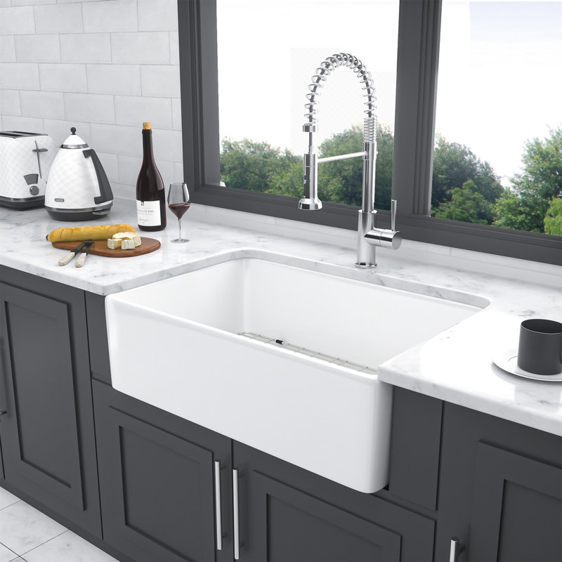 White Farmhouse Sink - 30 Inch Kitchen Sink Apron-Front White Ceramic Reversible Single Bowl Kitchen Farm Sinks