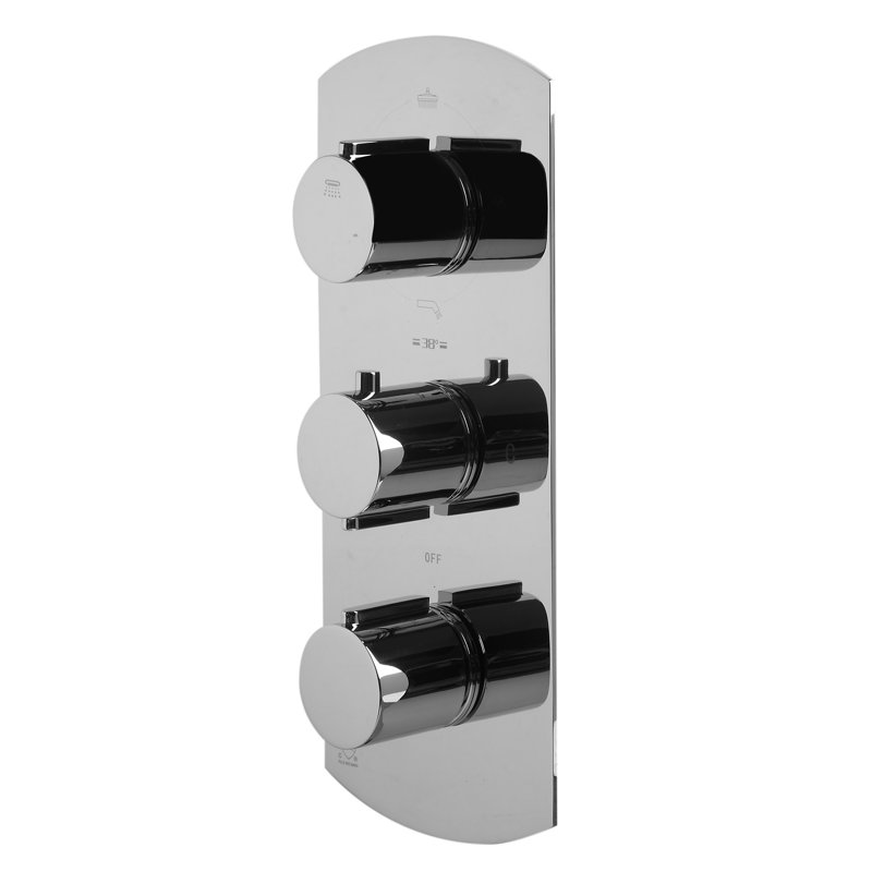 Concealed 3-Way Thermostatic Valve Shower Mixer with Round Knobs, Polished Chrome