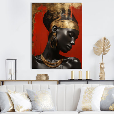 Gold And Red Diva African American Woman II - Egyptian Wall Art