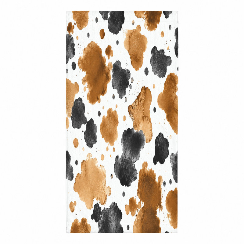 1Pcs Abstract Ink Splatter Beach Towel, featuring unique brown and black splotches on a white background, perfect for, travel, outdoor activities.