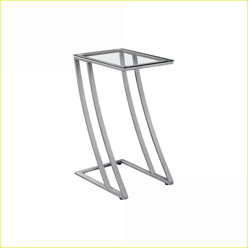 Table basse en forme de C peu encombrante pour le salon / chambre à coucher, base en métal gris et verre trempé, facile à assembler