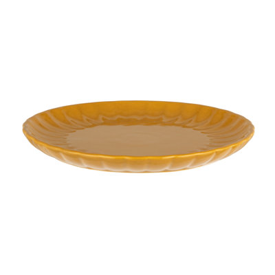 Grande assiette cannelée en grès avec glacis réactif