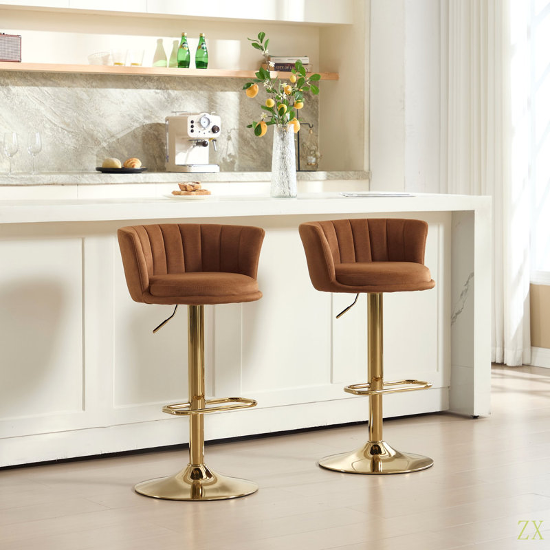 Ensemble de 2 tabourets de bar avec repose-pieds chromé et base pivotante à hauteur réglable en velours