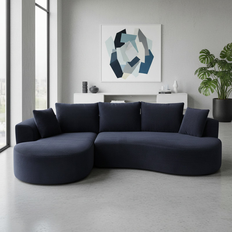 Ensemble de canapé modulaire courbé 2 pièces avec coussins, Black