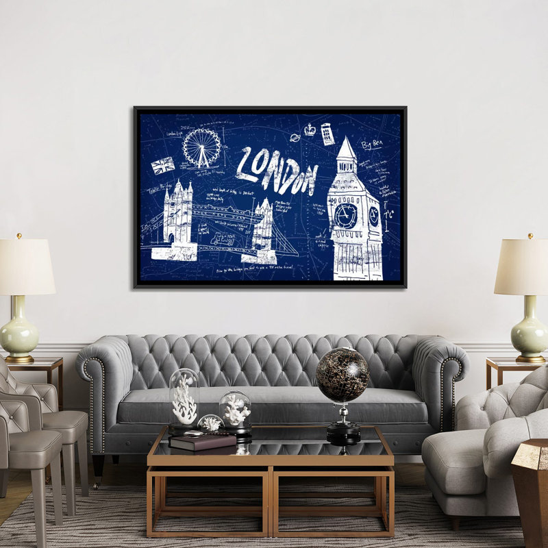 " London Blue " by Edward Selkirk, 18" H x 26" W x 1.5" D, Black Framed Canvas, No Mat