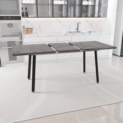 Modern Kitchen Dining Table, Rectangular , Expandable, Gray With Black Metal Legs, Medieval Industrial Style For Daily Use Expandable 4 - 6 People, Theme