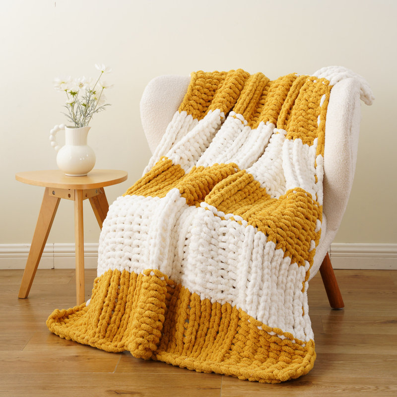 Jeté épais en tricot, jeté en chenille douce et épaisse, grandes couvertures de 50 po x 60 po avec nœuds en corde pour canapé-lit