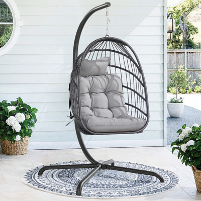 Chingford Indoor/Outdoor Hanging Egg Chair with Stand, Porch Swing Chair, 5" Cushion and Headrest