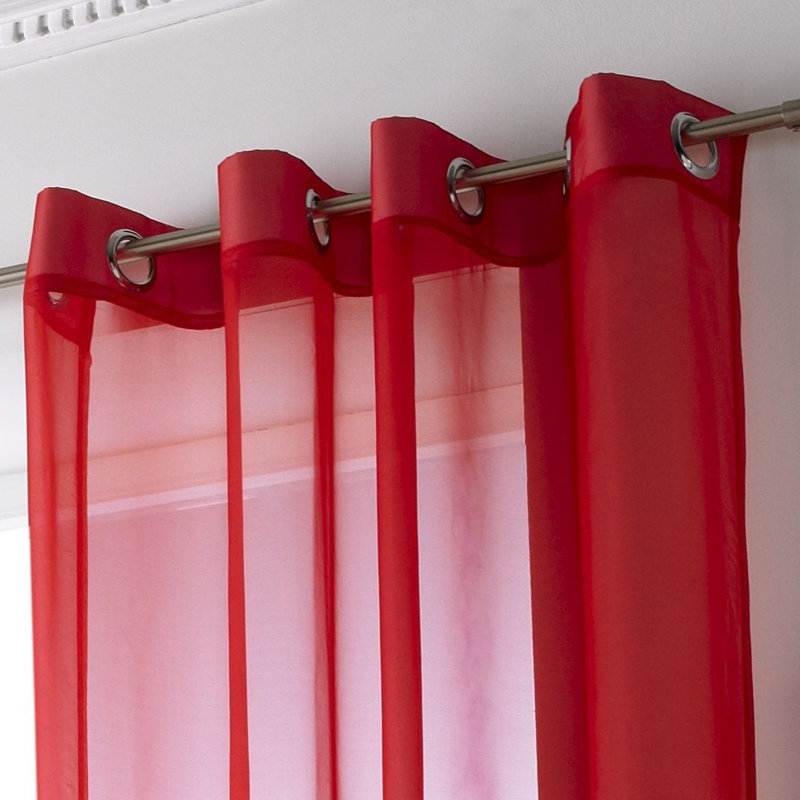 Jamie Eyelet Sheer Voile Curtain Panel, 144cm Width x 182cm Drop, Red