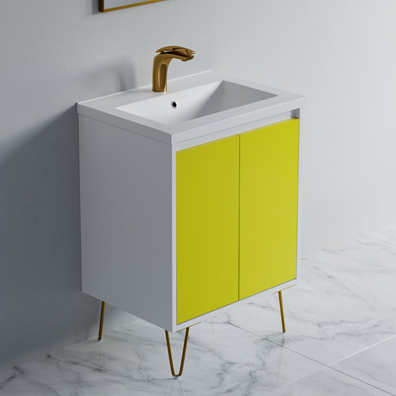 Ensemble de meuble-lavabo simple 24 po Evstati, Jaune