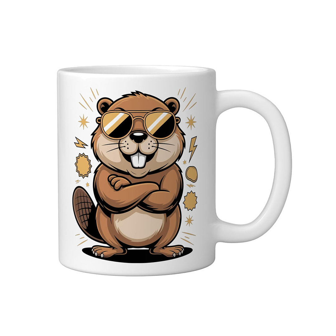 Cool Beaver Wearing Sunglasses Ceramic Mug, White, 11oz