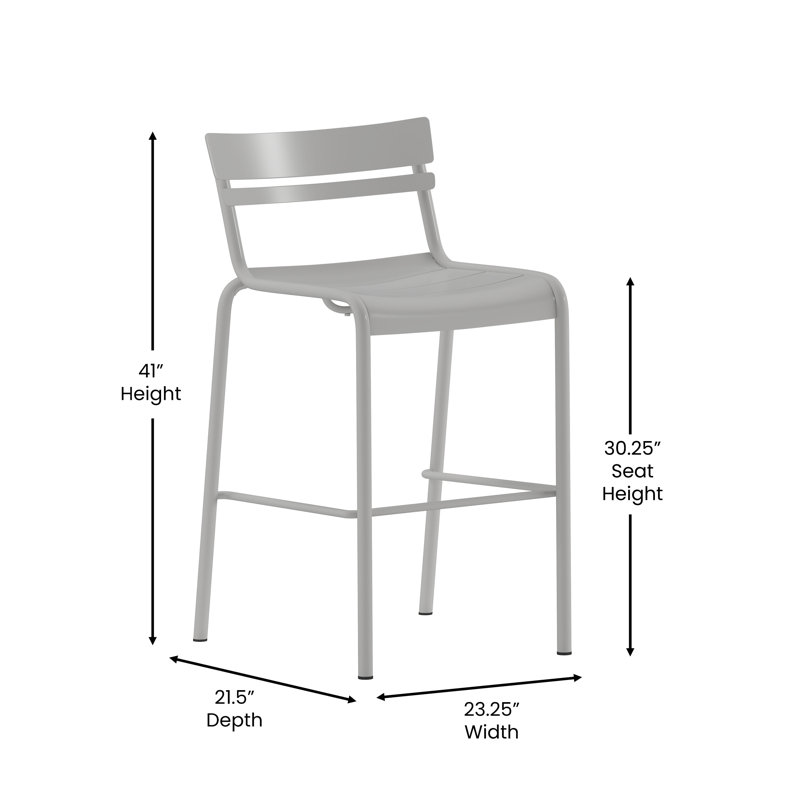 Sunbriar Commercial Grade Metal Indoor-Outdoor Bar Height Stool with 2 Slats, Silver