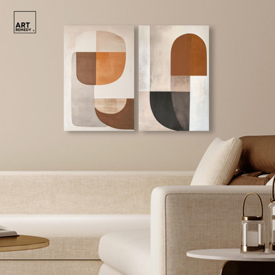 Weimar Echoes Duo Canvas Print Boho Beige Wall Art Set by Art Remedy, Gallery Wrapped, 16 x 24
